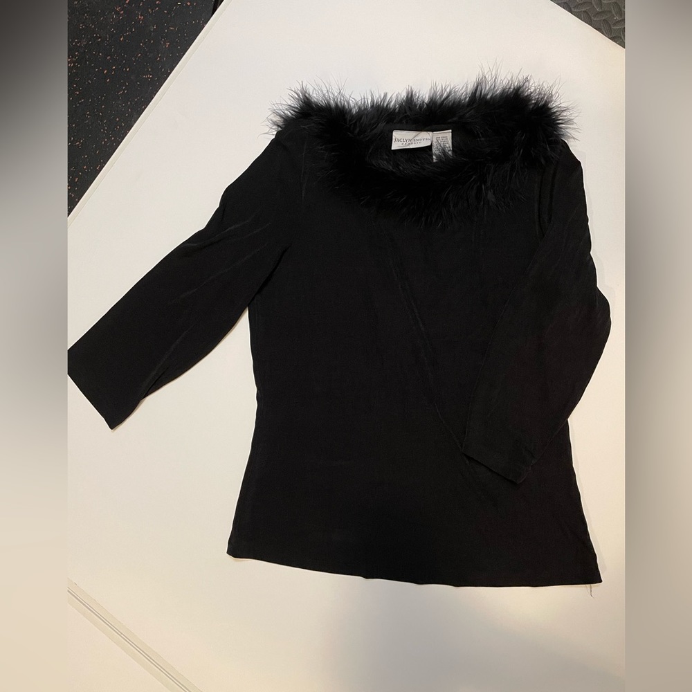 Vintage 90s Fancy fur collared top